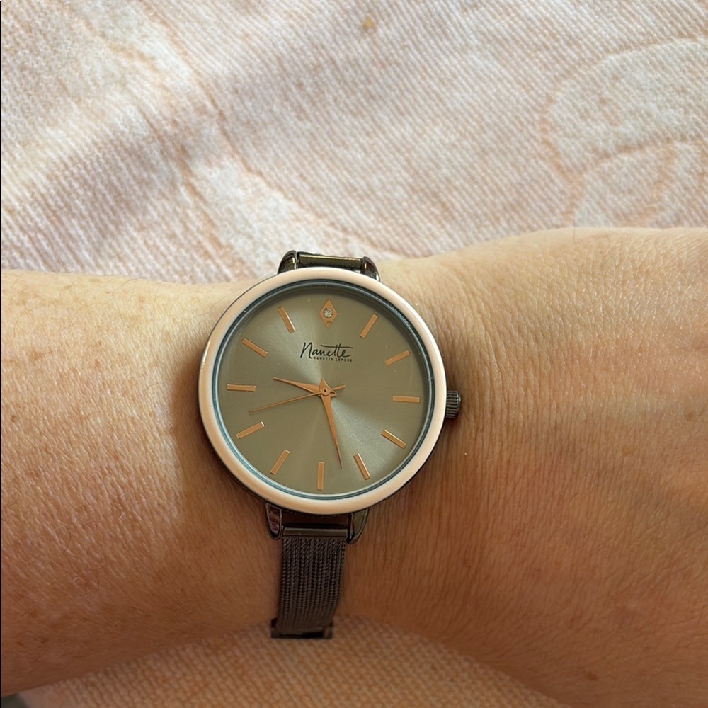 Nannette Silver and Gunmetal Minimalist Jewelry Watch
